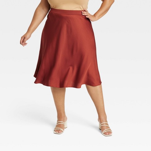 Satin Midi A-Line Skirt