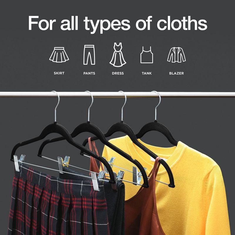 10-pack Velvet Hanger Ultra-Thin Black Hangers with Clips Non-slip for Skirts and Pants Hangers- Homeitusa, 2 of 8