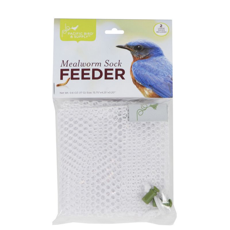 Pacific Bird & Supply CO Empty Mealworm Sock Feeder - White/Green (2 Pack), 1 of 2
