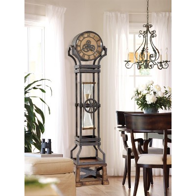 Gray Iron and Wood Hourglass Floor Clock with Quartz Movement