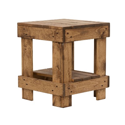 del Hutson Designs 100 Percent Landmark Solid Pine Wood Rustic Contemporary Country Farmhouse Decor End Table for Living Room or Bedroom, Walnut