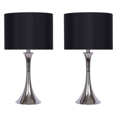 Grandview Gallery 24.25 Inch Tall 100-Watt Modern Metal Table Lamps with Black Fabric Drum Shades and Polished Nickel Base (Set of 2)