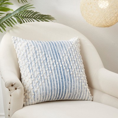 Artisan Blue and White Cotton Woven Throw Pillow