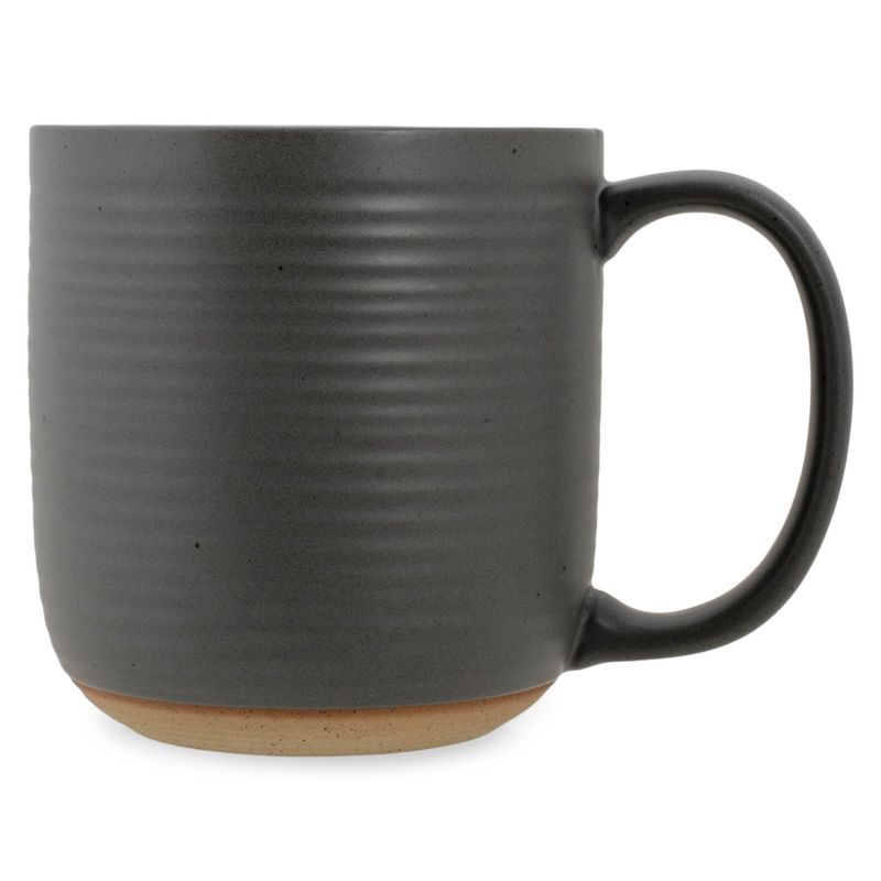 Elanze Designs Ribbed Ceramic Stoneware 16 ounce Raw Clay Bottom Coffee Mugs Set of 4, Grey, 2 of 6