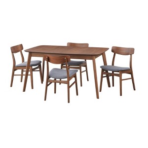 Buylateral 5pc Wave Rectangular Dining Set Walnut/Blue: Extendable Table, Upholstered Chairs - 1 of 4