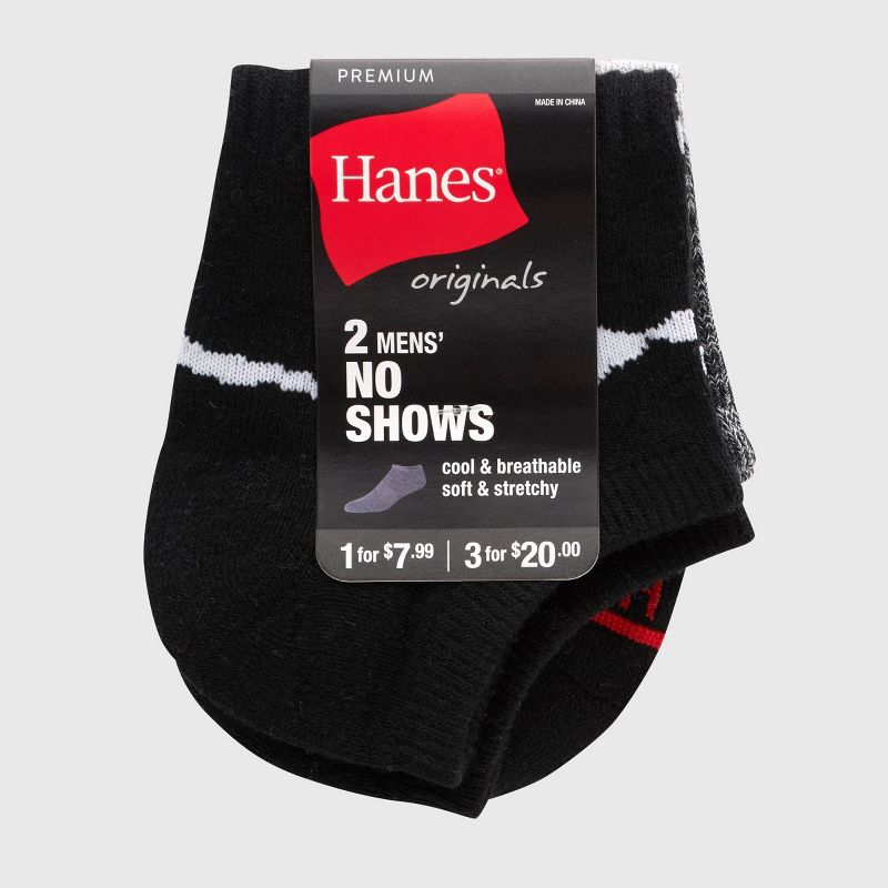Hanes Originals Premium Men&#39;s No Show Socks 2pk - Black/White 6-12, 3 of 4