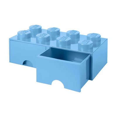 LEGO Light Blue 8 Knobs 2 Drawers Stackable Storage Box