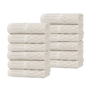 Viscose Cotton Blend Medium Weight Soft Textured Checkered Ribbed Border Towel Set by Blue Nile Mills - 1 of 4