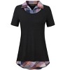 Clearlove Womens Short Sleeve Contrast Mock Neck Collared T-Shirts Flowy Ruffled Patchwork Work Blouse Casual Dressy - 2 of 3