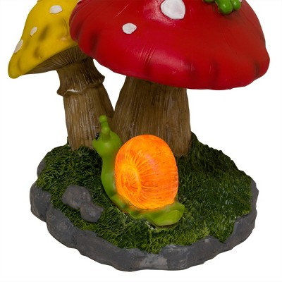 Solar-Powered Frog on Mushroom Polyresin Garden Statue with LED Eyes