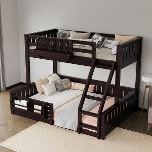 Bellemave Twin XL over Queen Bunk Bed with Ladder and Guardrails, Pegboard and bookshelf, Espresso - 1 of 4