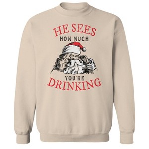 Rerun Island Men's Christmas He Sees How Much Long Sleeve Graphic Cotton Sweatshirt - 1 of 1