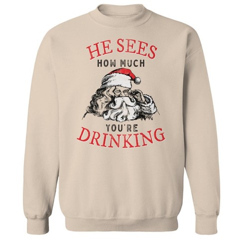 Rerun Island Men's Christmas He Sees How Much Long Sleeve Graphic Cotton Sweatshirt - image 1 of 1