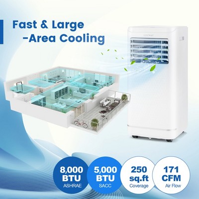 8000 BTU White Portable Air Conditioner with Remote and Sleep Mode