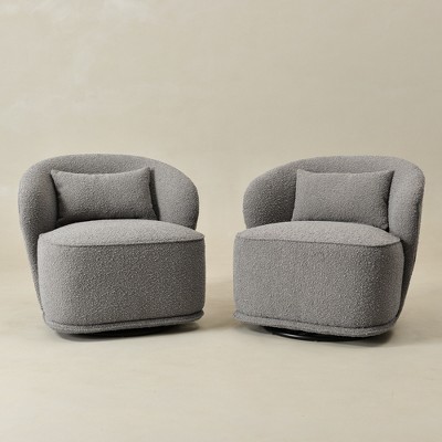 KINWELL Modern Boucle Upholstered 360° Swivel Accent Armchair, Set of 2