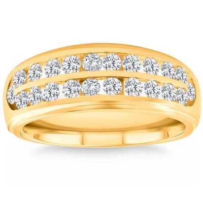 Pompeii3 1 Ct Lab Created Diamond Mens Double Row Wedding Ring 10k Yellow Gold