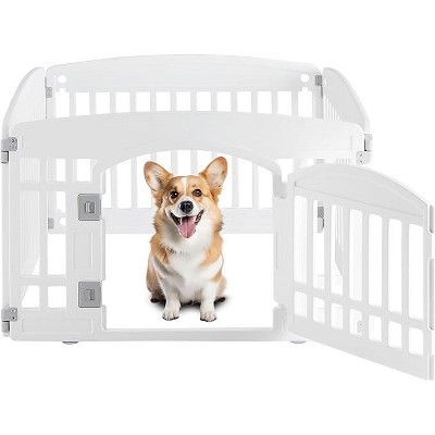 Gsluuk Dog Playpen, 24" Exercise 4-Panel Pet Playpen with Door, Safe and Secure, Folding and Portable Puppy Playpen for Puppies and Small Dogs, White