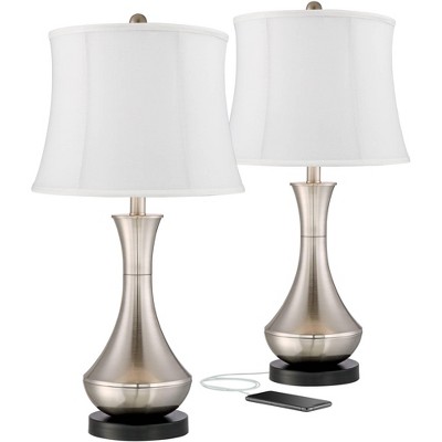 360 Lighting Simon Brushed Nickel USB Cream Shade Table Lamps Set of 2