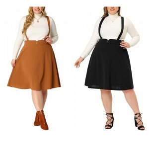 Agnes Orinda Women's Plus Size Suspender Detachable Strap Casual A-Line Skirts - 1 of 4