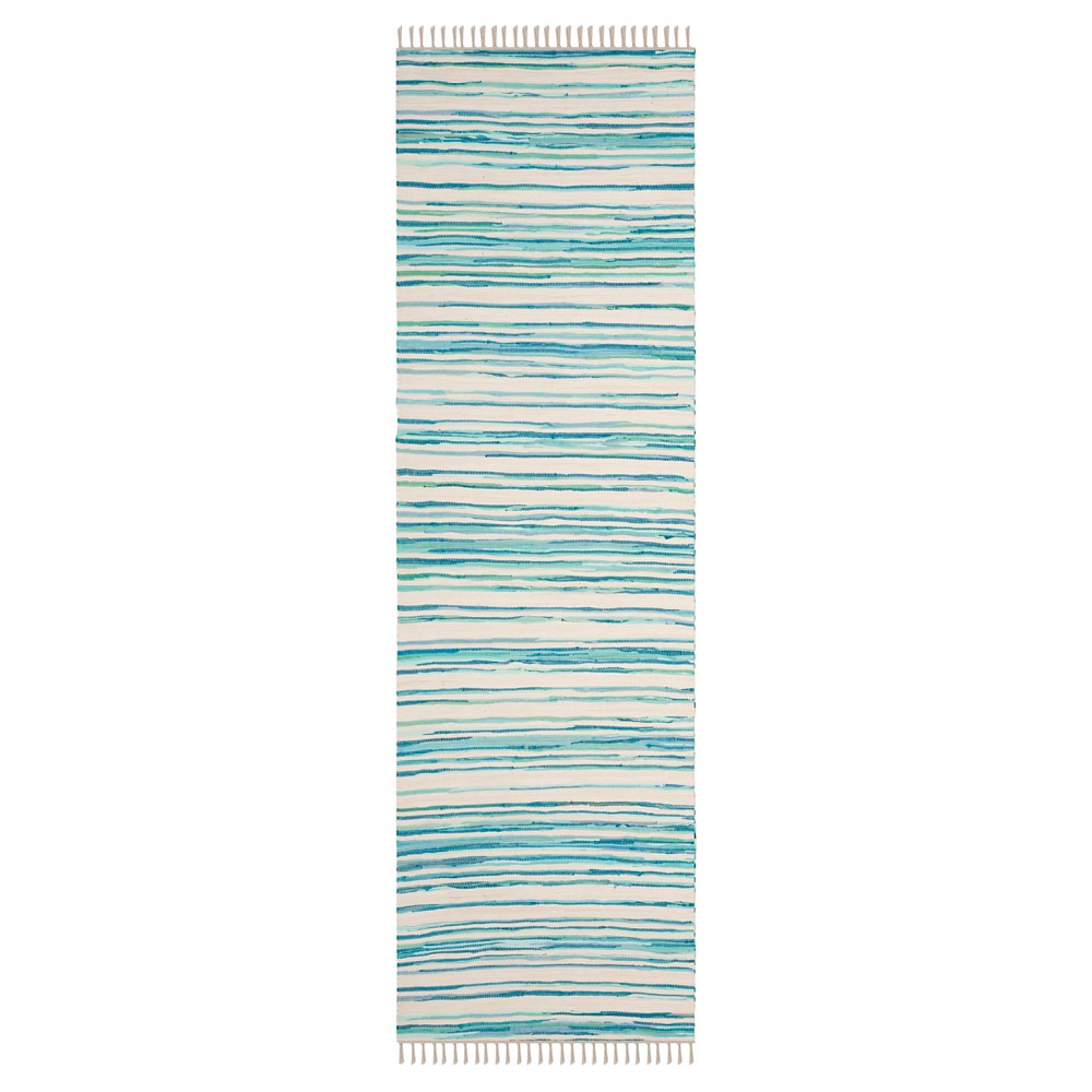 2'3inx8' Runner Stripes Woven Ivory/Green - Safavieh