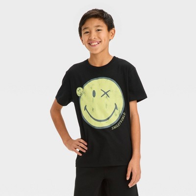 Boys' Short Sleeve Oversized Graphic T-Shirt with Smiley Face - art class™ Black XXL