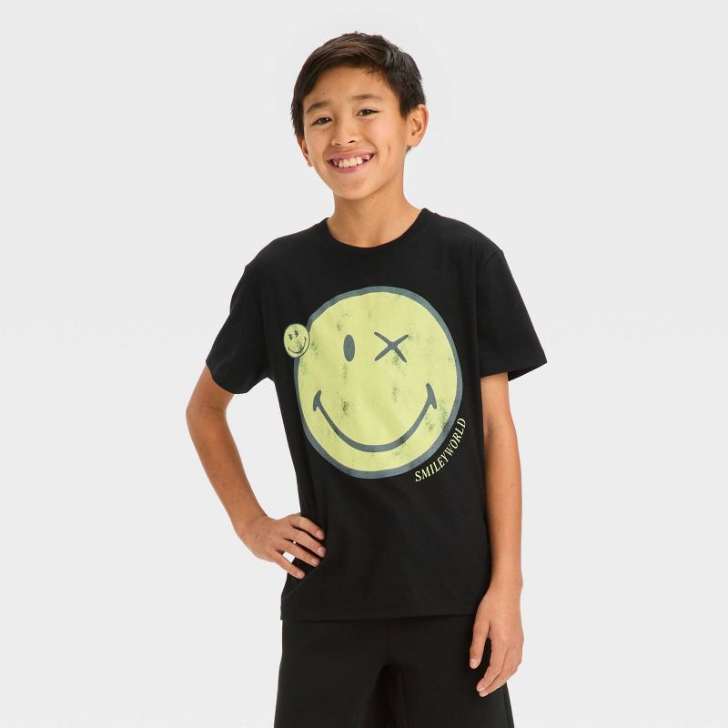 Boys' Short Sleeve Oversized Graphic T-Shirt with Smiley Face - art class™ Black, 1 of 5