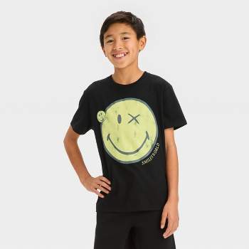 Boys' Short Sleeve Oversized Graphic T-Shirt with Smiley Face - art class™ Black