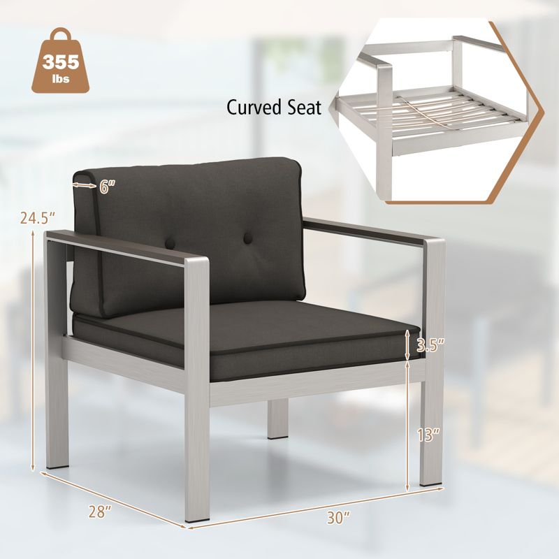 Costway Patio Aluminum Armchair Outdoor Single Sofa Chair with Cushions & Armrests Lawn, 3 of 8