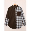 Womens Shacket Contrast Patchwork Corduroy Shirt Long Sleeve Button Down Shirts Oversized Blouses Tops Jacket Dark Brown XL - 4 of 4