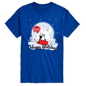 Men's - Coca Cola - Happy Holidays Sledding Short Sleeve Graphic T-Shirt - 1 of 4