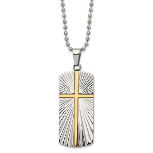 Chisel Stainless Steel and Textured Yellow IP-plated Cross Dog Tag on a 22" Ball Chain Necklace - 1 of 1