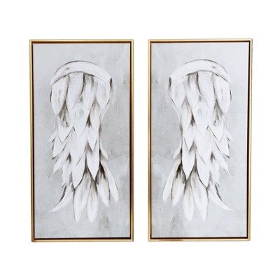 29" x 29" Angel Wings Diptych Floating Framed Wall Canvas Gray - Gallery 57