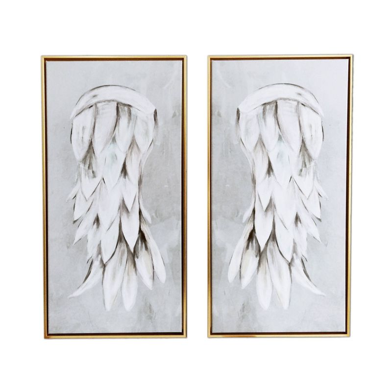 29&#34; x 29&#34; Angel Wings Diptych Floating Framed Wall Canvas Gray - Gallery 57, 1 of 7