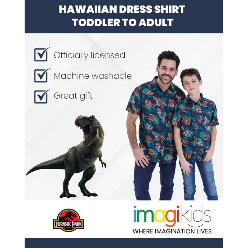 Jurassic World Jurassic Park T-Rex Hawaiian Button Down Dress Shirt Toddler to Adult, 3 of 8