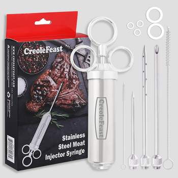 Meat Injector Marinade Gun Stainless Steel Outdoor Kit Flavor Food Syringes  & 4 Marinades Needles for BBQ Grill Smoker Injectors Professional Syringe