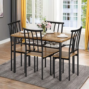 5-Piece Dining Table Set for 4, Kitchen Table Cushion Chairs Set with Storage Shelves, Rectangular Wood Dinette Set with 4 Chairs, for Apartment - 1 of 4
