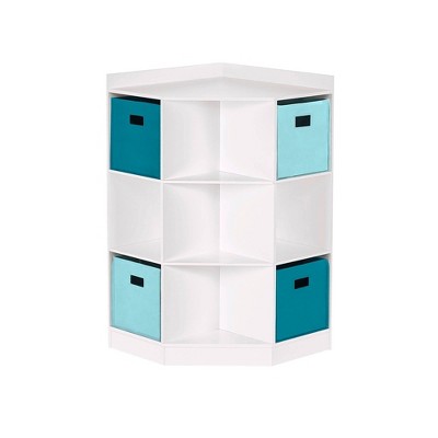 Corner Cubby Storage Unit with Four Reversible Baskets - White