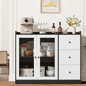 Buffet Cabinet with Storage, 43" Modern Sideboard with Guardrail, Adjustable Shelves, and 3 Drawers, Wood Buffet Table for Kitchen or Dining Room - 1 of 4