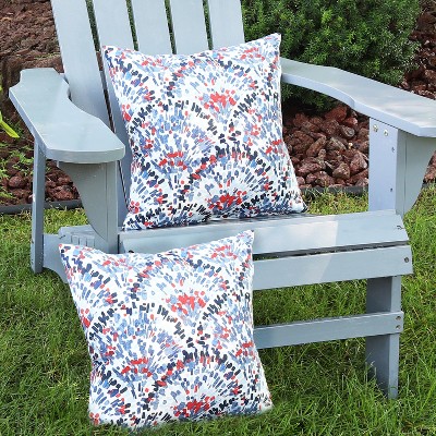 Abstract Red and Blue Polyester Square Outdoor Throw Pillows, Set of 2