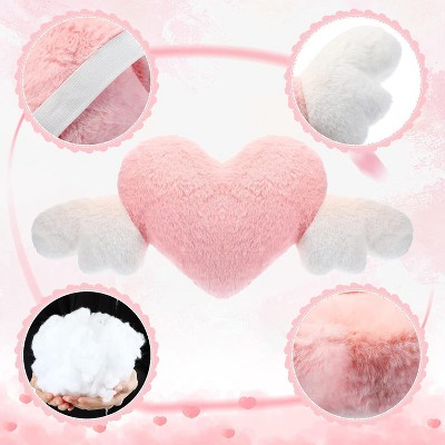 TruAIR 2 Pcs Plush Heart Shaped Car Pillow with Angel Wings for Travel Decor