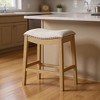 HomeRoots 26" Beige and Natural Fabric and Solid Wood Backless Counter Height Bar Chair - 2 of 4
