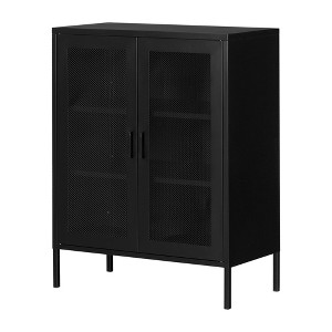 South Shore 31.5" Wide Decorative Storage Cabinet Black: Sleek Metal, Mesh Doors, Adjustable Shelves - 1 of 4