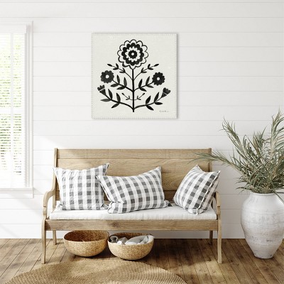30"x30" Black and White Botanic-Inspired Framed Canvas Wall Art