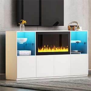 TIRAMISUBEST TV Stand with 34.2" Non-heating Electric Fireplace, Modern Entertainment Center with LED Light, Media Console with Tempered Glass Shelves - 1 of 4