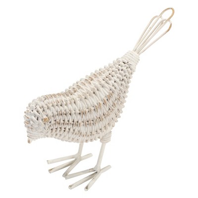 Set of 4 Beige and White Metal Wicker Bird Figurines