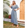 Clearlove Women's Floral Print V-Neck Ruffle Short-Sleeved Waist tie Dress Maxi Dress - 2 of 4