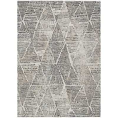 Ivory Charcoal And Beige Geometric Washable Indoor Outdoor Area Rug
