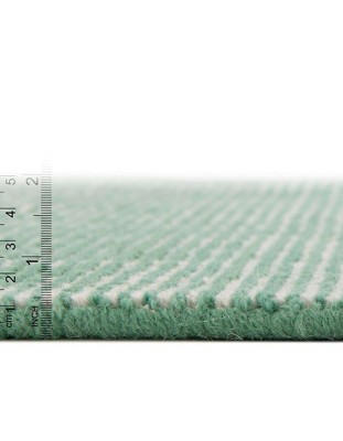 Hand-Knotted Green and Ivory Wool Rectangular Rug
