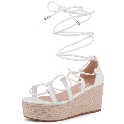 Perphy Lace Up Platform Wedge Heel Strappy Sandals For Women White 8.5 :  Target