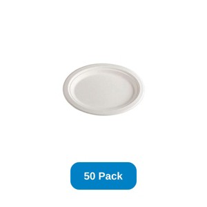 StalkMarket 10" Oval Plate Compostable Sugarcane Fiber White - Pack of 50 - 1 of 2